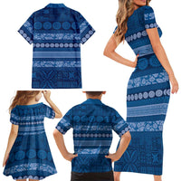 Fiji Marau na Kerisimasi Family Matching Short Sleeve Bodycon Dress and Hawaiian Shirt Blue Tapa Masi Inspired Christmas LT9 - Polynesian Pride