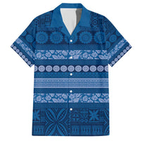 Fiji Marau na Kerisimasi Family Matching Short Sleeve Bodycon Dress and Hawaiian Shirt Blue Tapa Masi Inspired Christmas LT9 Dad's Shirt - Short Sleeve Blue - Polynesian Pride