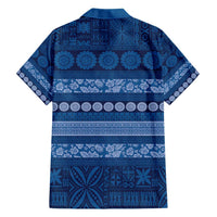 Fiji Marau na Kerisimasi Family Matching Short Sleeve Bodycon Dress and Hawaiian Shirt Blue Tapa Masi Inspired Christmas LT9 - Polynesian Pride