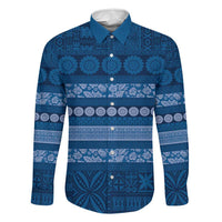 Fiji Marau na Kerisimasi Family Matching Short Sleeve Bodycon Dress and Hawaiian Shirt Blue Tapa Masi Inspired Christmas LT9 Dad's Shirt - Long Sleeve Blue - Polynesian Pride
