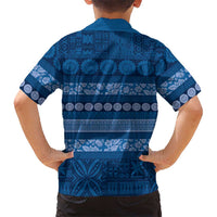 Fiji Marau na Kerisimasi Kid Hawaiian Shirt Blue Tapa Masi Inspired Christmas LT9 - Polynesian Pride