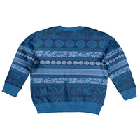 Fiji Marau na Kerisimasi Kid Ugly Christmas Sweater Blue Tapa Masi Inspired Christmas - Polynesian Pride