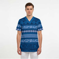 Fiji Marau na Kerisimasi Scrub Top Blue Tapa Masi Inspired Christmas - Polynesian Pride