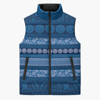 Fiji Marau na Kerisimasi Sleeveless Puffer Jacket Blue Tapa Masi Inspired Christmas - Polynesian Pride