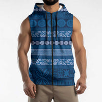 Fiji Marau na Kerisimasi Sleeveless Zip Hoodie Blue Tapa Masi Inspired Christmas LT9 - Polynesian Pride