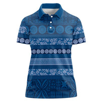 Fiji Marau na Kerisimasi Women Polo Shirt Blue Tapa Masi Inspired Christmas LT9 Female Blue - Polynesian Pride