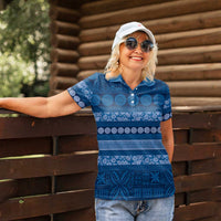 Fiji Marau na Kerisimasi Women Polo Shirt Blue Tapa Masi Inspired Christmas LT9 - Polynesian Pride
