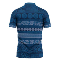 Fiji Marau na Kerisimasi Zipper Polo Shirt Blue Tapa Masi Inspired Christmas - Polynesian Pride