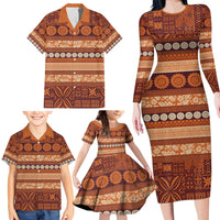 Fiji Marau na Kerisimasi Family Matching Long Sleeve Bodycon Dress and Hawaiian Shirt Gold Tapa Masi Inspired Christmas LT9 - Polynesian Pride