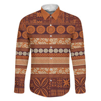 Fiji Marau na Kerisimasi Family Matching Long Sleeve Bodycon Dress and Hawaiian Shirt Gold Tapa Masi Inspired Christmas LT9 Dad's Shirt - Long Sleeve Gold - Polynesian Pride