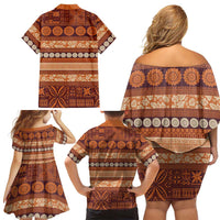 Fiji Marau na Kerisimasi Family Matching Off Shoulder Short Dress and Hawaiian Shirt Gold Tapa Masi Inspired Christmas LT9 - Polynesian Pride