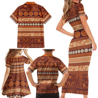 Fiji Marau na Kerisimasi Family Matching Short Sleeve Bodycon Dress and Hawaiian Shirt Gold Tapa Masi Inspired Christmas LT9 - Polynesian Pride