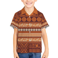 Fiji Marau na Kerisimasi Kid Hawaiian Shirt Gold Tapa Masi Inspired Christmas - Polynesian Pride