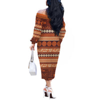Fiji Marau na Kerisimasi Off The Shoulder Long Sleeve Dress Gold Tapa Masi Inspired Christmas - Polynesian Pride