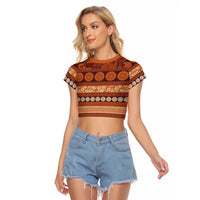 Fiji Marau na Kerisimasi Raglan Cropped T Shirt Gold Tapa Masi Inspired Christmas LT9 Female Gold - Polynesian Pride