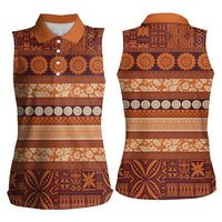 Fiji Marau na Kerisimasi Women Sleeveless Polo Shirt Gold Tapa Masi Inspired Christmas - Polynesian Pride