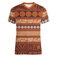 Fiji Marau na Kerisimasi Women V-Neck T-Shirt Gold Tapa Masi Inspired Christmas - Polynesian Pride