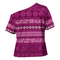 Fiji Marau na Kerisimasi Cross Shoulder Shirt Pink Tapa Masi Inspired Christmas LT9 - Polynesian Pride