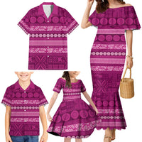 Fiji Marau na Kerisimasi Family Matching Mermaid Dress and Hawaiian Shirt Pink Tapa Masi Inspired Christmas - Polynesian Pride