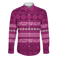 Fiji Marau na Kerisimasi Family Matching Mermaid Dress and Hawaiian Shirt Pink Tapa Masi Inspired Christmas LT9 Dad's Shirt - Long Sleeve Pink - Polynesian Pride