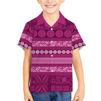 Fiji Marau na Kerisimasi Family Matching Off The Shoulder Long Sleeve Dress and Hawaiian Shirt Pink Tapa Masi Inspired Christmas LT9 Son's Shirt Pink - Polynesian Pride