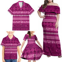 Fiji Marau na Kerisimasi Family Matching Off Shoulder Maxi Dress and Hawaiian Shirt Pink Tapa Masi Inspired Christmas LT9 - Polynesian Pride