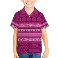 Fiji Marau na Kerisimasi Family Matching Off Shoulder Maxi Dress and Hawaiian Shirt Pink Tapa Masi Inspired Christmas LT9 Son's Shirt Pink - Polynesian Pride