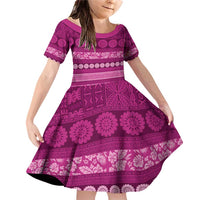 Fiji Marau na Kerisimasi Family Matching Off Shoulder Short Dress and Hawaiian Shirt Pink Tapa Masi Inspired Christmas LT9 Daughter's Dress Pink - Polynesian Pride