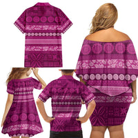 Fiji Marau na Kerisimasi Family Matching Off Shoulder Short Dress and Hawaiian Shirt Pink Tapa Masi Inspired Christmas LT9 - Polynesian Pride