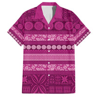 Fiji Marau na Kerisimasi Family Matching Off Shoulder Short Dress and Hawaiian Shirt Pink Tapa Masi Inspired Christmas LT9 Dad's Shirt - Short Sleeve Pink - Polynesian Pride