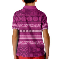 Fiji Marau na Kerisimasi Kid Polo Shirt Pink Tapa Masi Inspired Christmas - Polynesian Pride