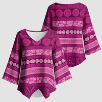 Fiji Marau na Kerisimasi Kimono Sleeve Blouse Pink Tapa Masi Inspired Christmas - Polynesian Pride