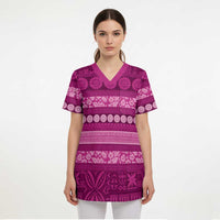Fiji Marau na Kerisimasi Scrub Top Pink Tapa Masi Inspired Christmas - Polynesian Pride