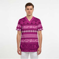 Fiji Marau na Kerisimasi Scrub Top Pink Tapa Masi Inspired Christmas - Polynesian Pride