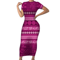 Fiji Marau na Kerisimasi Short Sleeve Bodycon Dress Pink Tapa Masi Inspired Christmas - Polynesian Pride
