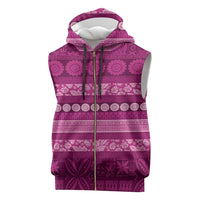 Fiji Marau na Kerisimasi Sleeveless Zip Hoodie Pink Tapa Masi Inspired Christmas - Polynesian Pride
