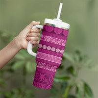 Fiji Marau na Kerisimasi Tumbler With Handle Pink Tapa Masi Inspired Christmas - Polynesian Pride