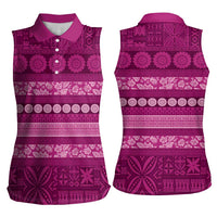 Fiji Marau na Kerisimasi Women Sleeveless Polo Shirt Pink Tapa Masi Inspired Christmas - Polynesian Pride