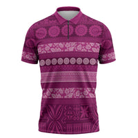 Fiji Marau na Kerisimasi Zipper Polo Shirt Pink Tapa Masi Inspired Christmas - Polynesian Pride