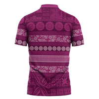 Fiji Marau na Kerisimasi Zipper Polo Shirt Pink Tapa Masi Inspired Christmas LT9 - Polynesian Pride