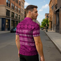 Fiji Marau na Kerisimasi Zipper Polo Shirt Pink Tapa Masi Inspired Christmas LT9 - Polynesian Pride