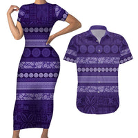 Fiji Marau na Kerisimasi Couples Matching Short Sleeve Bodycon Dress and Hawaiian Shirt Purple Tapa Masi Inspired Christmas LT9 Purple - Polynesian Pride