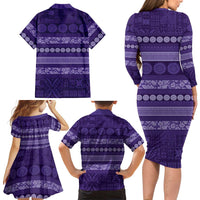 Fiji Marau na Kerisimasi Family Matching Long Sleeve Bodycon Dress and Hawaiian Shirt Purple Tapa Masi Inspired Christmas LT9 - Polynesian Pride