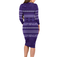 Fiji Marau na Kerisimasi Family Matching Long Sleeve Bodycon Dress and Hawaiian Shirt Purple Tapa Masi Inspired Christmas - Polynesian Pride