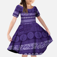Fiji Marau na Kerisimasi Family Matching Off Shoulder Maxi Dress and Hawaiian Shirt Purple Tapa Masi Inspired Christmas LT9 Daughter's Dress Purple - Polynesian Pride