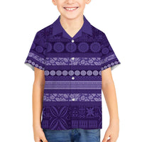 Fiji Marau na Kerisimasi Family Matching Off Shoulder Maxi Dress and Hawaiian Shirt Purple Tapa Masi Inspired Christmas LT9 Son's Shirt Purple - Polynesian Pride