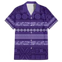 Fiji Marau na Kerisimasi Family Matching Off Shoulder Short Dress and Hawaiian Shirt Purple Tapa Masi Inspired Christmas LT9 Dad's Shirt - Short Sleeve Purple - Polynesian Pride