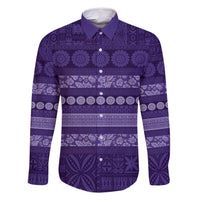 Fiji Marau na Kerisimasi Family Matching Off Shoulder Short Dress and Hawaiian Shirt Purple Tapa Masi Inspired Christmas LT9 Dad's Shirt - Long Sleeve Purple - Polynesian Pride