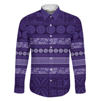 Fiji Marau na Kerisimasi Family Matching Puletasi and Hawaiian Shirt Purple Tapa Masi Inspired Christmas LT9 Dad's Shirt - Long Sleeve Purple - Polynesian Pride