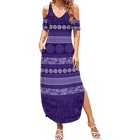 Fiji Marau na Kerisimasi Family Matching Summer Maxi Dress and Hawaiian Shirt Purple Tapa Masi Inspired Christmas LT9 Mom's Dress Purple - Polynesian Pride